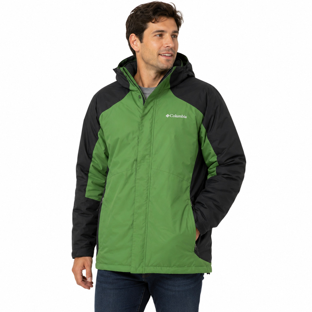 Columbia Interchange Green Winter Coat Removable Fleece Jacket Lining sz L